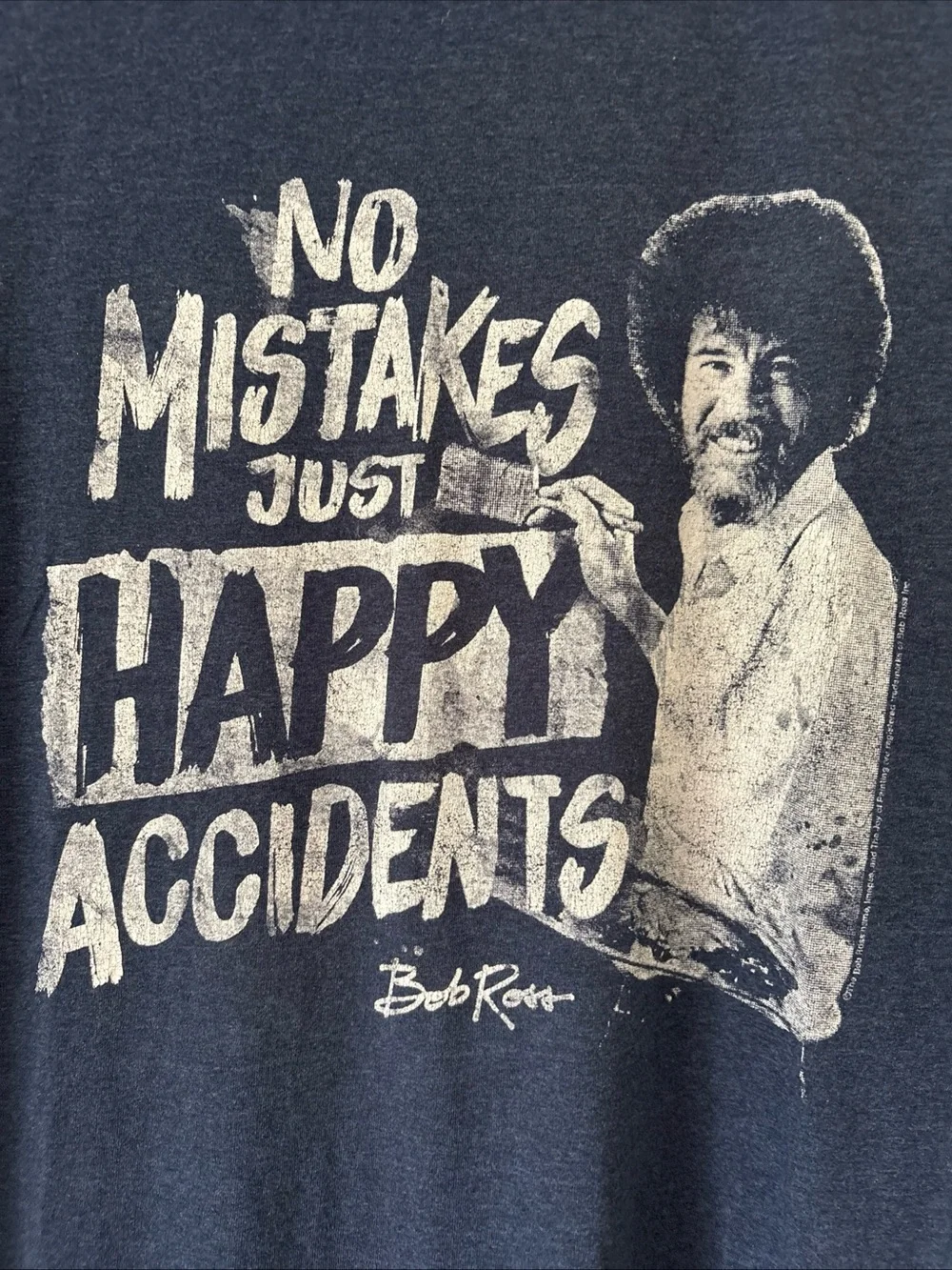 Bob Ross No Mistakes Just Happy Accidents Graphic T-Shirt Large Graphic Print